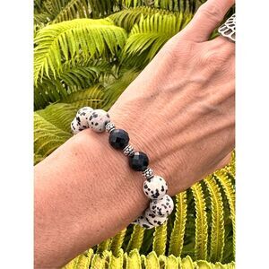 263A Dalmatian Stone Black Tourmaline .925 Sterling Silver Bracelet made on Maui